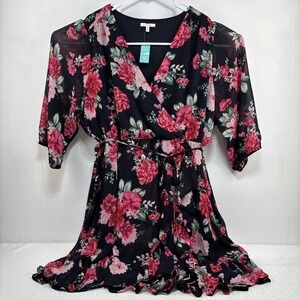 Maurices Romantic Feminine Floral Faux Wrap Dress Size 3X Lined Sheer Sleeve NWT
